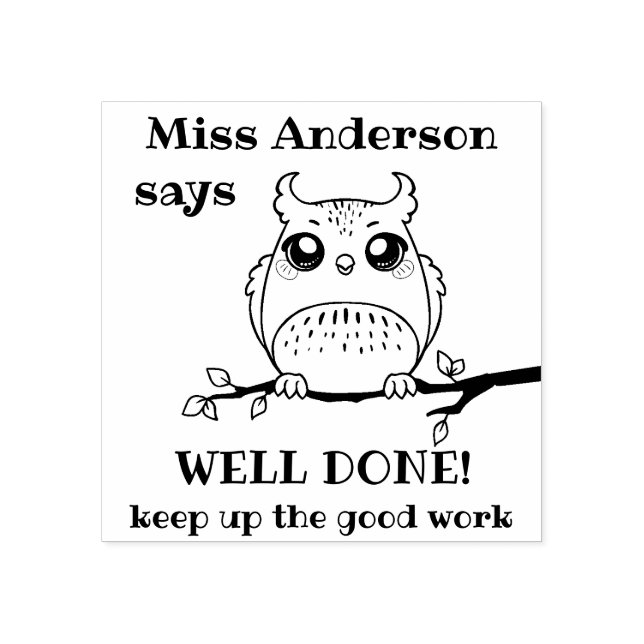 Custom Teacher Says Well Done Owl Positive Praise Rubber Stamp (Imprint)
