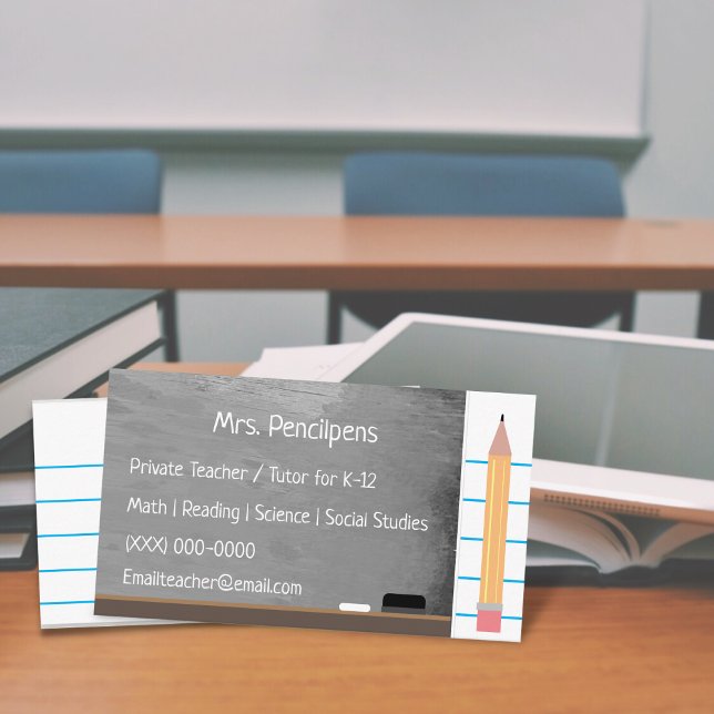 Custom Teacher Tutor Rustic Blackboard Flashcard Business Card (Creator Uploaded)