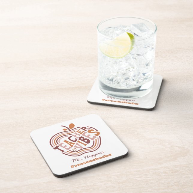 Custom Teacher Vibes Boho Apple Awesome Teacher Coaster (Right Side)