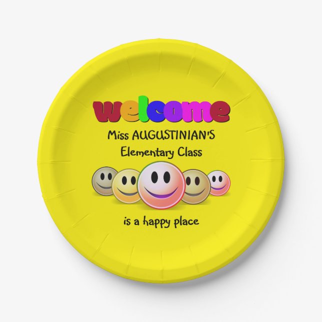Custom Teachers Class Welcome Paper Plate (Front)