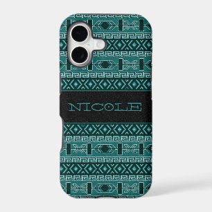 Custom Teal And Black Aztec Pattern