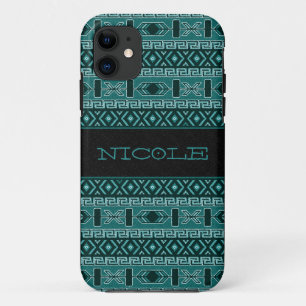 Custom Teal And Black Aztec Pattern iPhone 11 Case