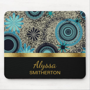 Custom Teal Black Gold Trendy Circles Mouse Pad
