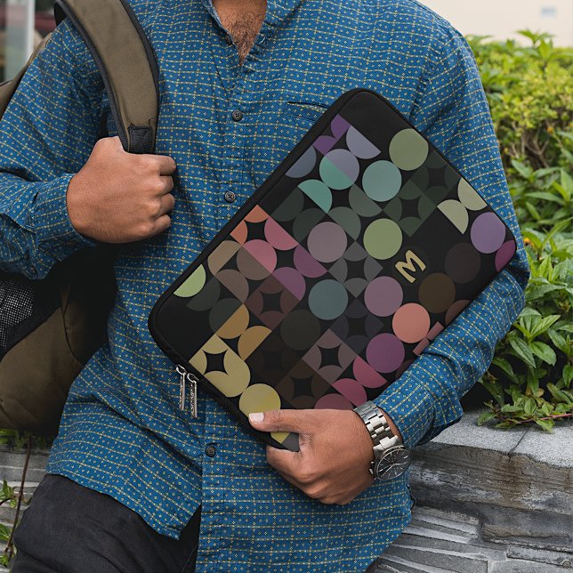 Custom Teal Blue Green Brown Black Retro Pattern Laptop Sleeve (Creator Uploaded)