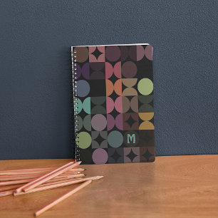 Custom Teal Blue Green Brown Black Retro Pattern Notebook