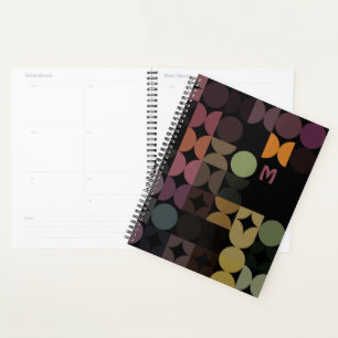 Custom Teal Blue Green Brown Black Retro Pattern Planner