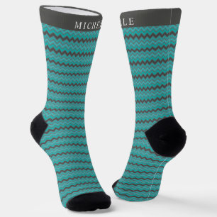 Custom Teal Blue Green Grey Chevron Pattern Socks