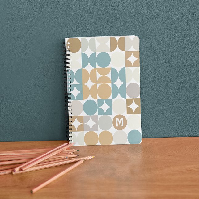 Custom Teal Blue Green Grey Taupe Beige Pattern Notebook (Creator Uploaded)