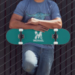 Custom Teal Blue Green Template Monogram Name Skateboard<br><div class="desc">Custom Distressed Text Teal Blue Green Template Monogram Name Add Your Name Image Logo Modern Elegant Template Skateboard.</div>