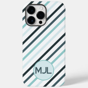 Custom Teal Blue Monogram  / Stripes Case-Mate iPhone 14 Pro Max Case