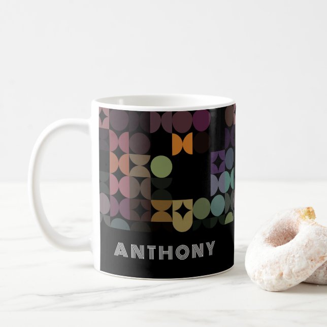 Custom Teal Blue Purple Black Hip Art Pattern Coffee Mug (With Donut)
