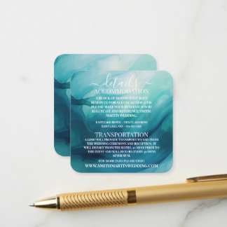 Custom Teal Blue Watercolor Waves Details Enclosure Card