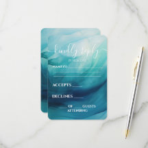 Custom Teal Blue Watercolor Waves Wedding
