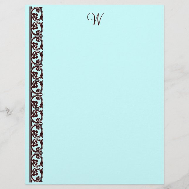 Custom Teal Chocolate Brown Monogram Letterhead (Front)