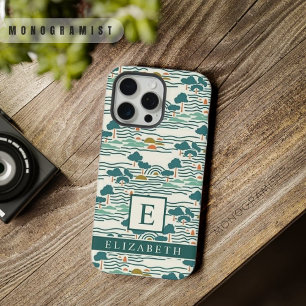 Custom Teal Green White Blue Abstract Pattern iPhone 15 Pro Max Case