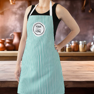 Custom Teal Pinstripe Cooking Apron with Logo