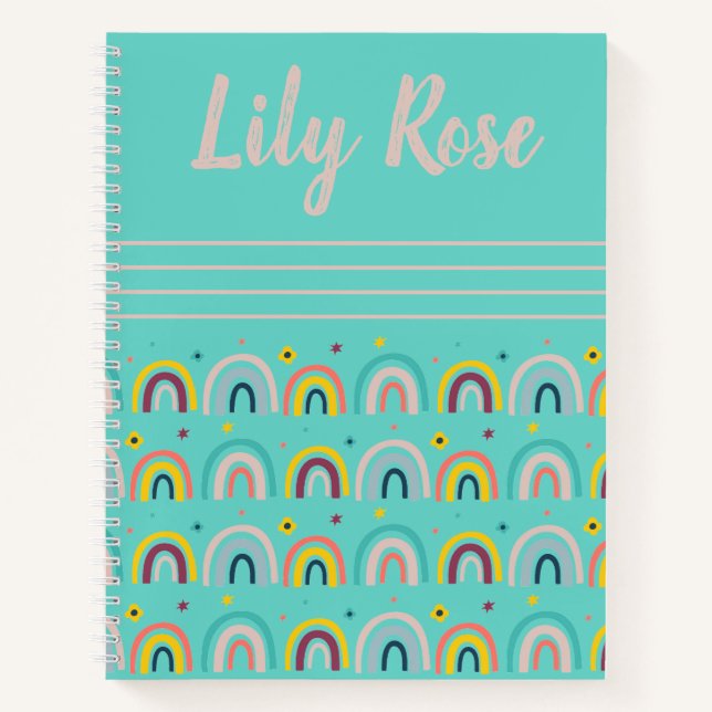 Custom Teal Rainbow Pattern Kid's Notebook (Front)