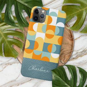 Custom Teal Seafoam Green Orange Retro Art Pattern iPhone 11Pro Max Case
