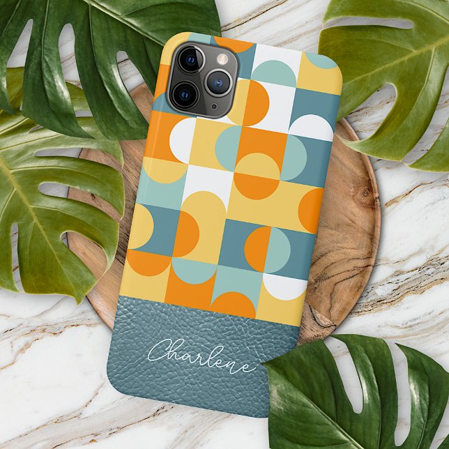 Custom Teal Seafoam Green Orange Retro Art Pattern iPhone Case (Creator Uploaded)