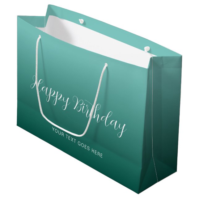 Custom Teal Template Handwritten Happy Birthday Large Gift Bag (Front Angled)