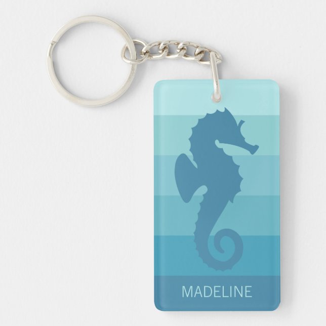 Custom Teal Turquoise Blue Green Stripes Pattern Key Ring (Front)