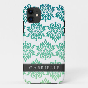 Custom Teal Turquoise Damask iPhone 11 Case