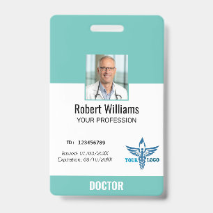 Custom Teal & White Hospital Employee Photo ID Bad Badge