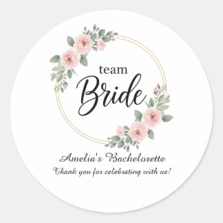Custom Team Bride Bachelorette Pink Floral Gold Classic Round Sticker