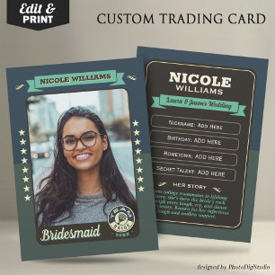 Custom Team Bride Trading Card, Bridesmaids Gifts Calling Card