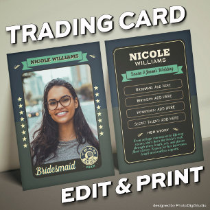 Custom Team Bride Trading Card, Bridesmaids Gifts Calling Card