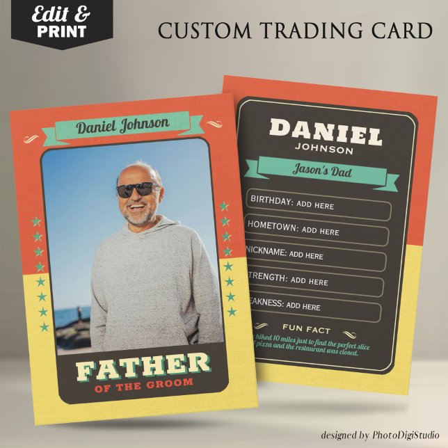 Custom Team Groom Cards Groomsmen Trading Cards (Custom Wedding Trading Cards, Father of Groom Card)
