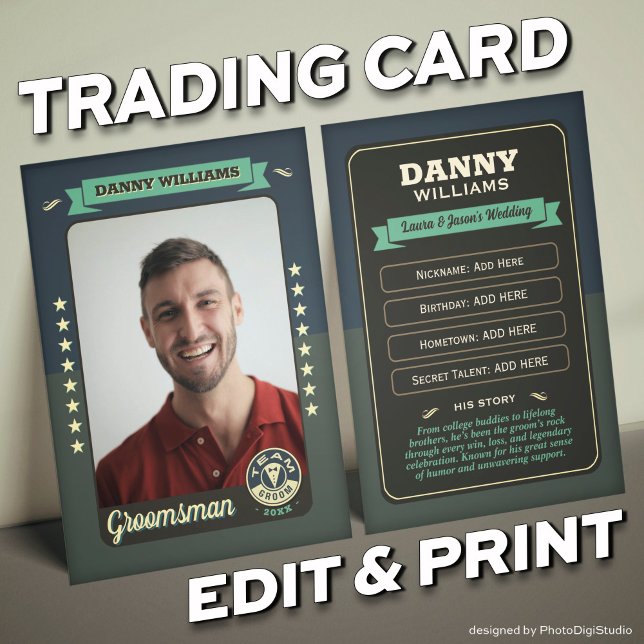 Custom Team Groom Trading Card, Groomsmen Gifts Calling Card (Custom Team Groom Trading Card, Groomsmen Gifts Best Man Trading Card, Retro Wedding Cards)