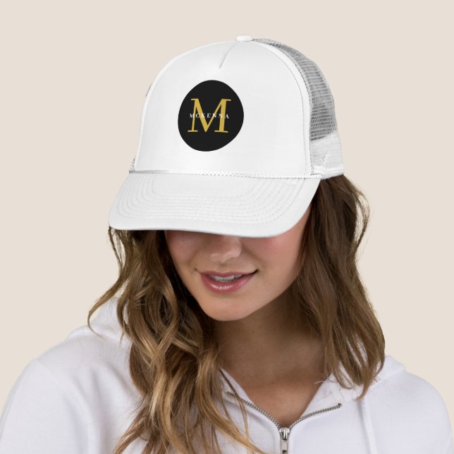 Custom Team Hat Bulk Order Black Gold Monogram (In Situ)
