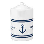 Custom teapot with nautical anchor and navy stripe (Front)