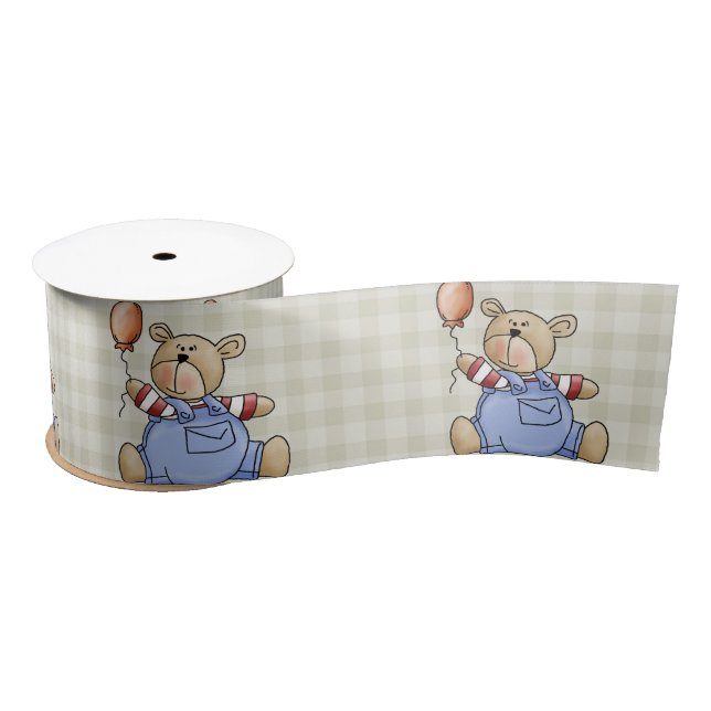 Custom Teddy Bear Baby's First Birthday Satin Ribbon (Spool)