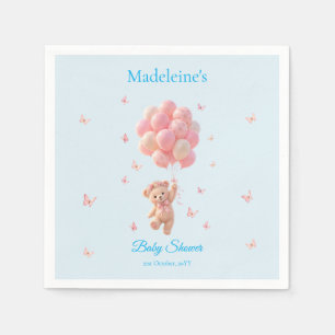Custom Teddy Bear Balloons Butterflies Baby Shower Napkin
