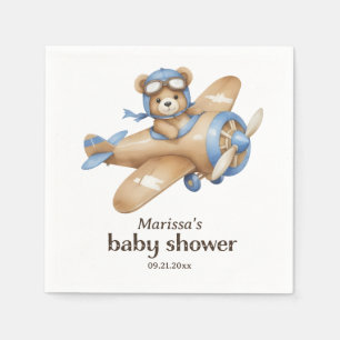 Custom Teddy Bear Pilot Baby Boy Shower Napkin