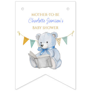 Custom Teddy Bear reading a book Baby Shower Bunting