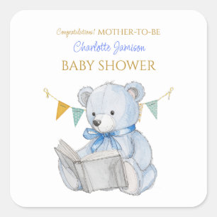 Custom Teddy Bear reading a book Congratulations Square Sticker