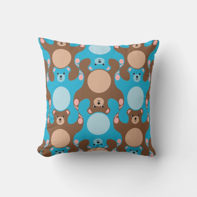Custom Teddy Bears blue & brown pillow for kids (Front)