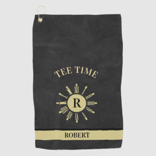 Custom Tee Time Clock Faux Leather Monogram Name Golf Towel