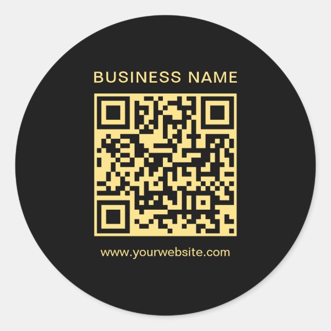 Custom Template Business QR Code Black & Gold Classic Round Sticker (Front)