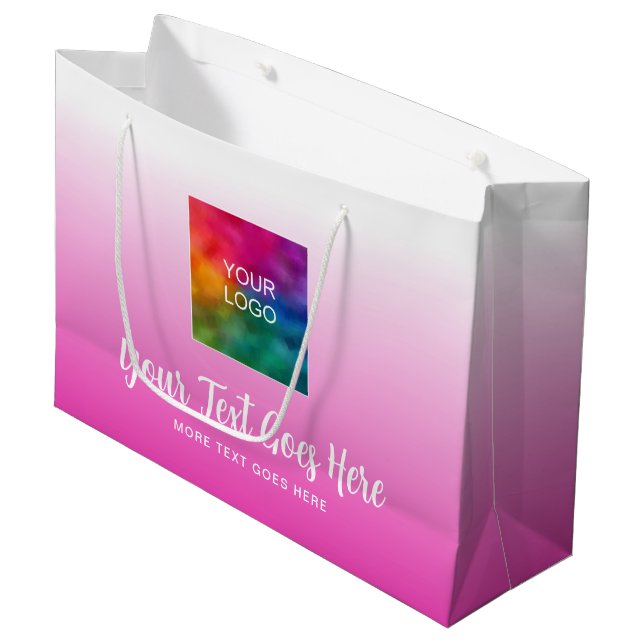 Custom Template Handwritten Script Logo Here Pink Large Gift Bag (Front Angled)
