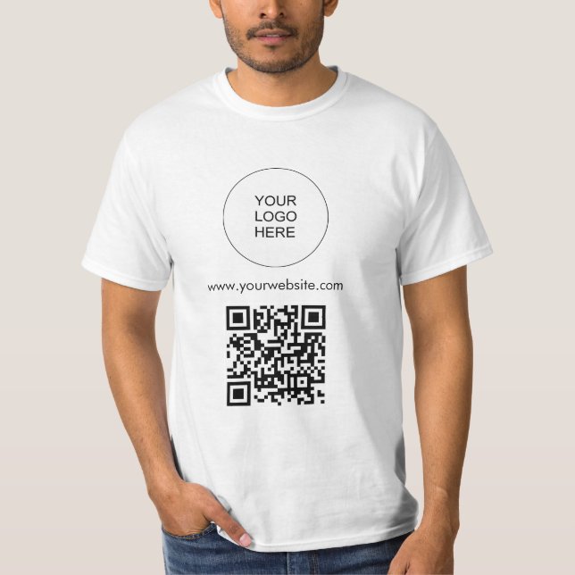 Custom Template Logo Mens White Modern QR Code T-Shirt (Front)