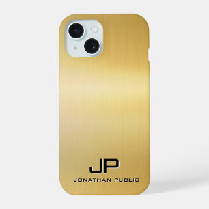 Custom Template Metallic Look Gold Monogram iPhone 15 Case