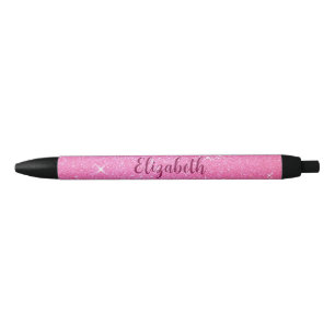Custom Template Name Text Cute Pink Glitter Look Black Ink Pen