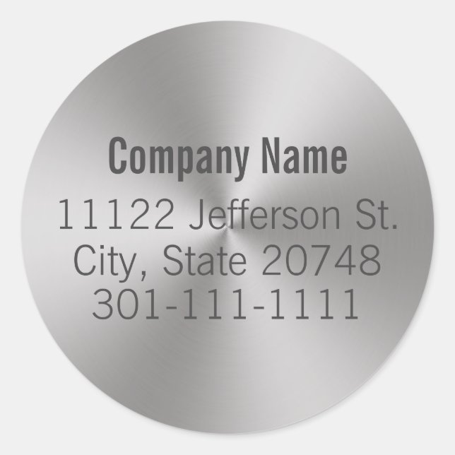 Custom Template on Modern Brushed Metal Business Classic Round Sticker (Front)