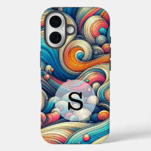 Custom Template Psychedelic Wavy Print iPhone 16 Case