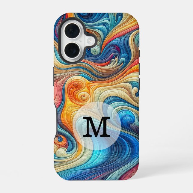 Custom Template Stylish Wavy Print iPhone 16 Case (Back)
