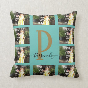 Custom Ten Photo Collage Monogram Throw Pillow